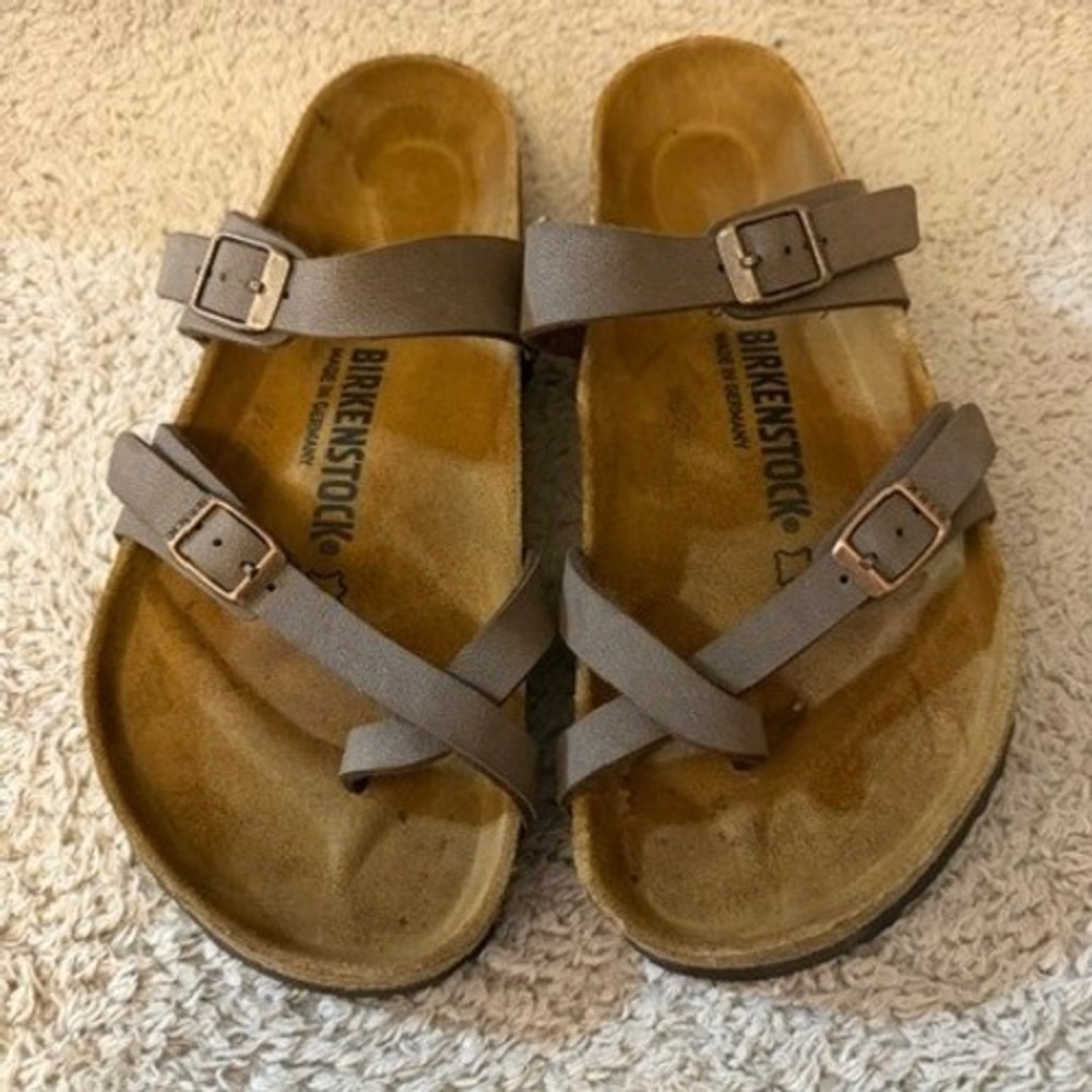 Birkenstock Mayari Birko-Flor Sandals Womens Size 9 Mocha Toe Loop Strappy Flat